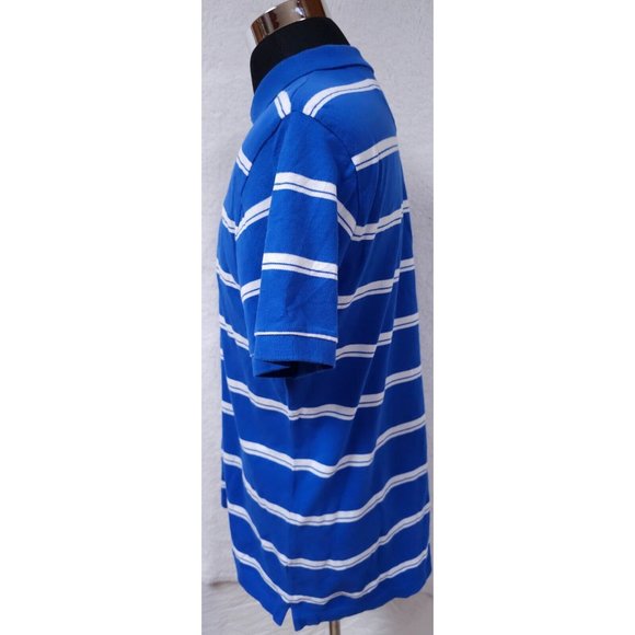 Chaps Large Blue White Stripe Short Sleeve Golf 2 Button Pullover Polo Shirt - Picture 6 of 11